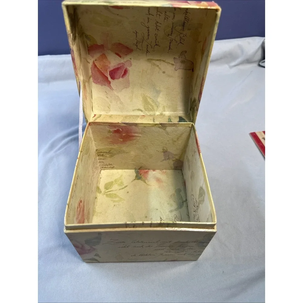 Vintage 1994 Harbert Industries Decoupage Planter Box Cachepot, Floral Script